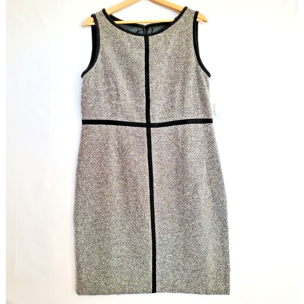Jones Studio NWT Dress 16P Blk Trim Gray Tweed Office Career Minimalist Capsule